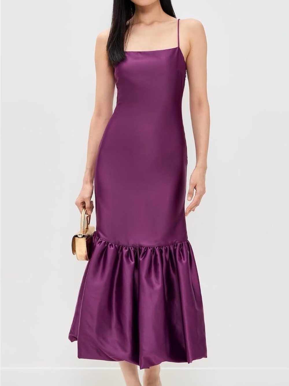 Caroline Constas Ruffle Hem Formal Gown - Amethyst/Purple Satin Midi - Picture 4 of 14